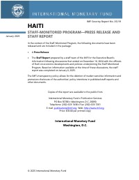 (2025-01) Haiti Staff-Monitored Program - Press Release and Staff Report