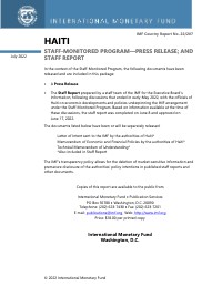 (2022-07) Haiti Staff-Monitored Program - Press Release and Staff Report