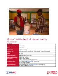 Mercy Corps Earthquake Response Activity: Final Report