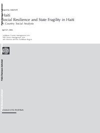 Haiti: Social Resilience and State Fragility in Haiti - A Country Social Analysis