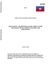 Haiti Agriculture and Rural Development Diagnostic and Proposals for Agriculture and Rural Development Policies and Strategies