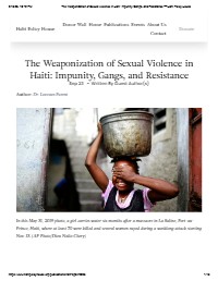 The Weaponization of Sexual Violence in Haiti: Impunity, Gangs, and Resistance