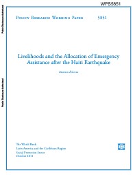 Livelihoods and the Allocation of Emergency Assistance after the Haiti Earthquake