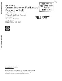 Current Economic Position and Prospects of Haiti, Volume II: Statistical Appendix