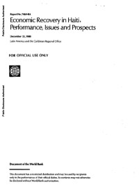 Economic Recovery in Haiti: Performance, Issues and Prospects
