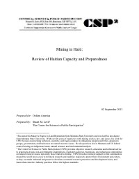 Mining in Haiti: Review of Haitian Capacity and Preparedness