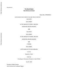 Implementation Completion and Results Report - Providing an Education of Quality in Haiti (PEQH)