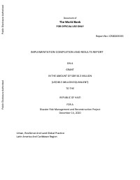 Implementation Completion and Results Report - Disaster Risk Management and Reconstruction Project