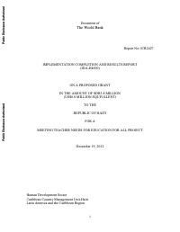 Implementation Completion and Results Report - Meeting Teacher Needs for Education for All Project