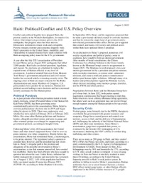 (2022-08) CRS - Haiti: Political Conflict and U.S. Policy Overview