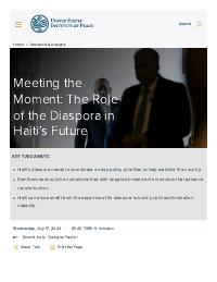 (2024-07) Meeting the Moment: The Role of the Diaspora in Haiti's Future