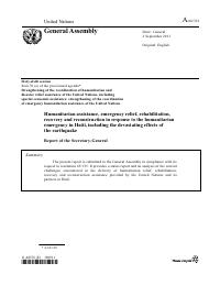 (2011-09) Humanitarian assistance, emergency relief, rehabilitation, recovery and reconstruction in response to the humanitarian emergency in Haiti, including the devastating effects of the earthquake - Report of the Secretary-General (A/66/332)