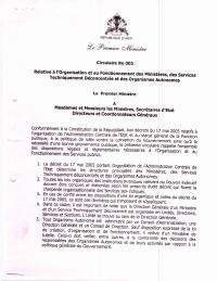 (2017-05) Circular No. 005 on the Organization and Functioning of Ministries, Deconcentrated Technical Services and Autonomous Agencies