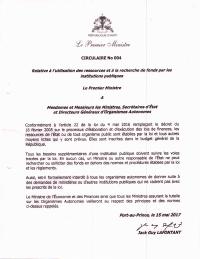 (2017-05) Circular No. 004 on the Use of Resources and the Solicitation of Funds by Public Institutions