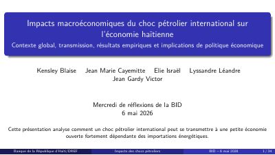 Impacts macroéconomiques du choc pétrolier international sur l'économie haïtienne : contexte global, transmission, résultats empiriques et implications de politique économique