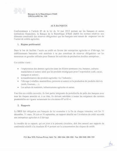 Circular 108 to banks: reserve-requirement exemption for agricultural and livestock credit