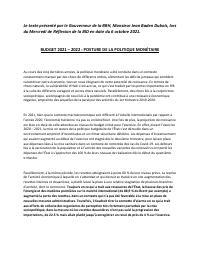 (2021-10) Budget 2021-2022: monetary-policy stance
