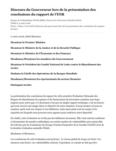 National Risk Assessment of money laundering and terrorist financing: Governor's remarks at the presentation of the findings