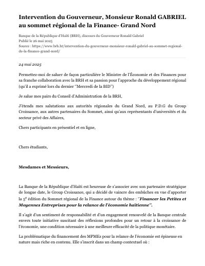 Regional Finance Summit of the Grand Nord, May 2025: financing small and medium enterprises