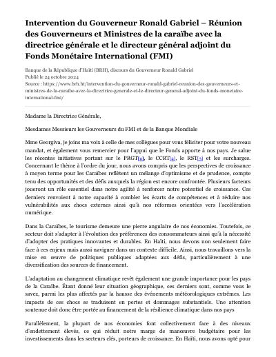 IMF meeting with Caribbean governors and ministers, October 2024: Governor's statement