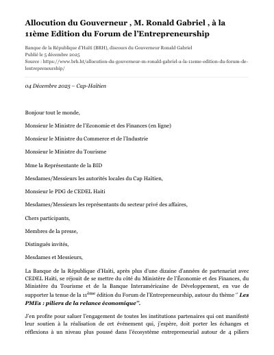 Eleventh Entrepreneurship Forum, Cap-Haïtien: SMEs and the BRH's Booster PME III