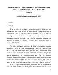 (2012-04) Governor's address on financial inclusion in Haiti