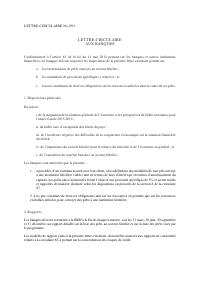 (2016-06) Circular 09-1 Restructuring loans granted to the hotel sector, sur la constitution de provisions spécifiques y relatives