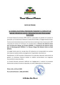 The CEP transmits a revised budget to the executive for the organisation of the coming elections