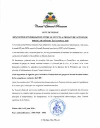 Information meeting between the CEP and the Primature on the 2026 draft electoral decree
