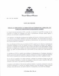 (2026-08) CEP Press Note: Draw Assigning Campaign Numbers to Approved Political Parties and Groupings, 19 August 2026