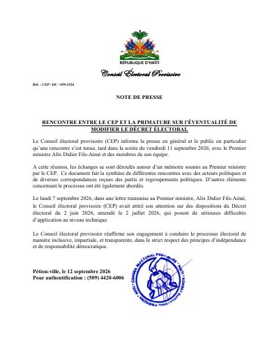 CEP/DC/059-2526: The CEP meets the Prime Minister on possible changes to the electoral decree