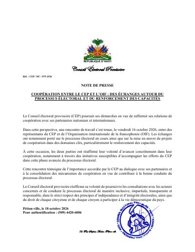 CEP/DC/075-2526 : Coopération entre le CEP et l'OIF : des échanges autour du processus électoral et du renforcement des capacités