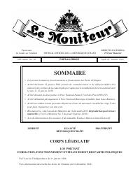 Law on the formation, functioning and financing of political parties (Le Moniteur, No. 10)