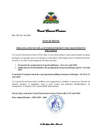 CEP/DC/033-2526: Pwolongasyon delè enskripsyon gwoupman politik yo