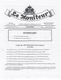 Electoral Code of Conduct and Electoral Dispute Regulations (Le Moniteur, 5 May 2016)
