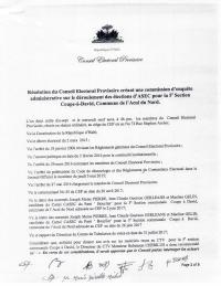 CEP Resolution creating a commission of inquiry into the ASEC elections for the 5th section Coupe-à-David, Acul du Nord