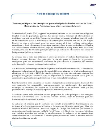 (2010-06) Framing Note: Colloquium on a Policy and Strategies for Integrated Watershed Management in Haiti
