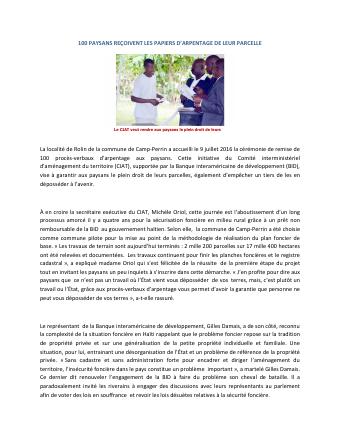 (2016-07) One Hundred Farmers Receive the Survey Records for their Parcels