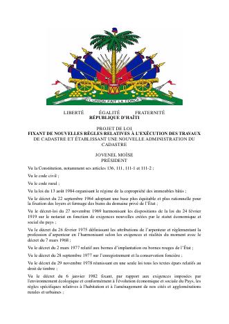 (2019) Draft Law Setting New Rules for Cadastral Works and Establishing a New Cadastre Administration