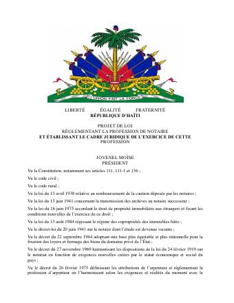 (2019) Projet de loi règlementant la profession de notaire et établissant le cadre juridique de l'exercice de cette profession