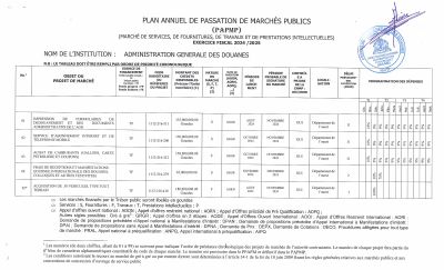 Plan annuel de passation de marchés publics, AGD, exercice 2024-2025
