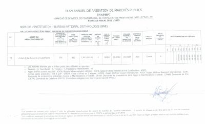 Plan annuel de passation de marchés publics, BNE, exercice 2022-2023