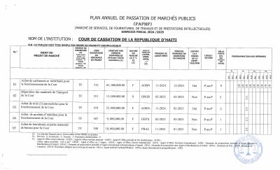 Plan annuel de passation de marchés publics, Cour de Cassation, exercice 2024-2025