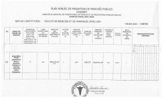 Plan anyèl pasasyon mache piblik Fakilte Medsin ak Famasi (UEH), egzèsis 2024-2025