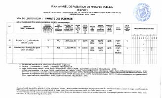 Plan anyèl pasasyon mache piblik Faculté des Sciences, egzèsis 2025-2026