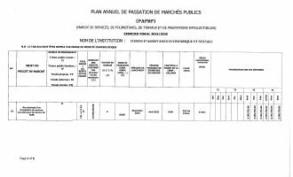 Plan annuel de passation de marchés publics du FAES, exercice 2024-2025