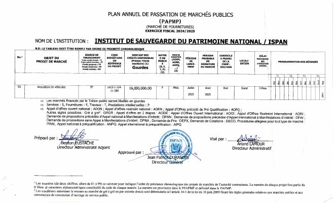 Plan annuel de passation de marchés publics, ISPAN, exercice 2024-2025