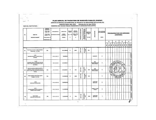 Plan annuel de passation de marchés publics, MTPTC, exercice 2022-2023