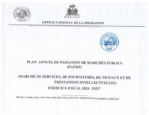 Plan annuel de passation de marchés publics, ONM, exercice 2024-2025