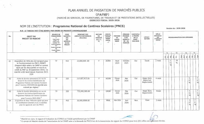 Annual Public Procurement Plan of the PNCS, Fiscal Year 2025-2026